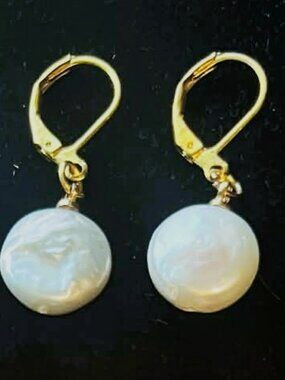 Gold Baroque Pearl Earrings Handmade Flat Freshwater Statement Gift
